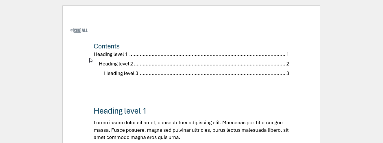 Exmaple of link in a table of contents in Word